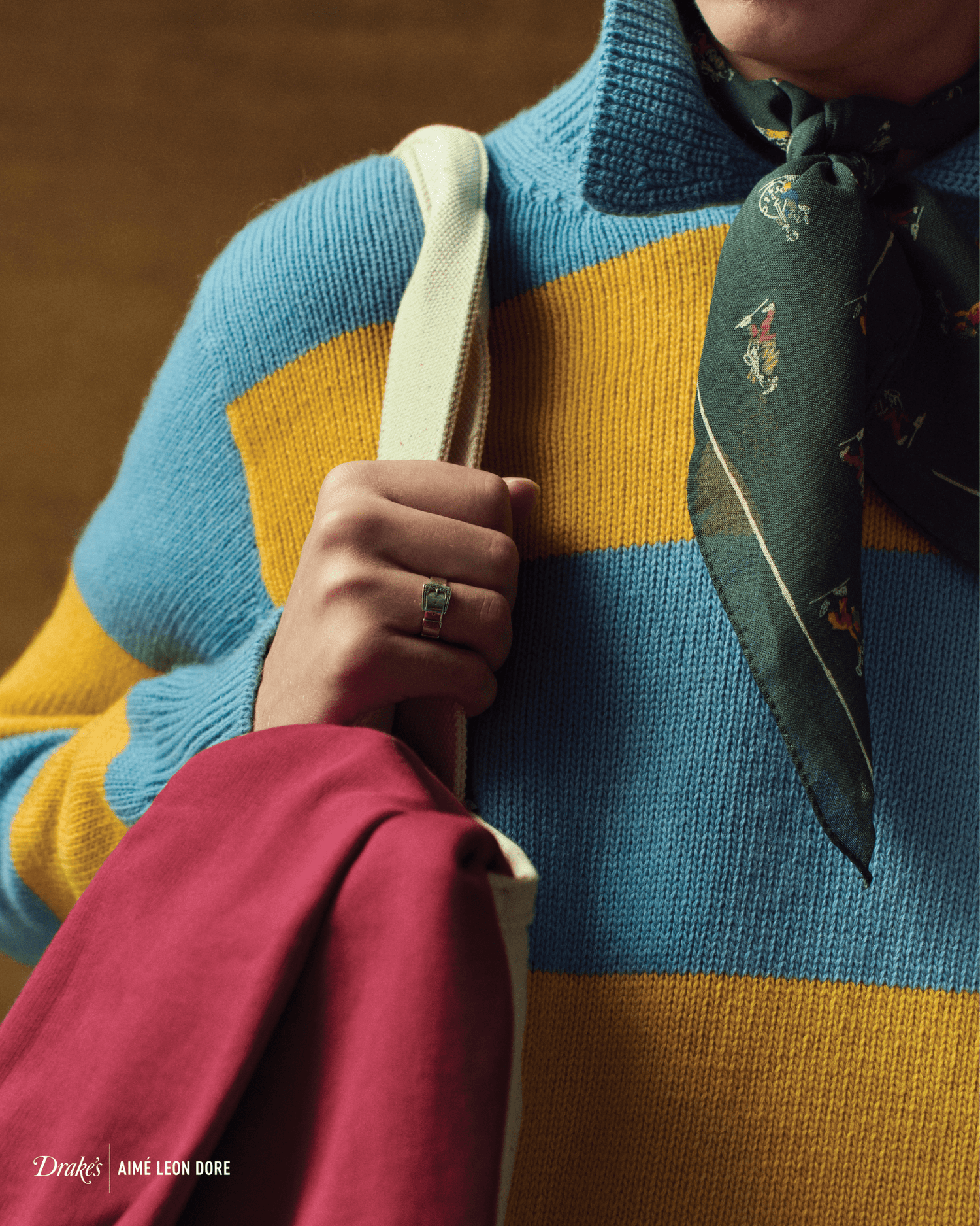 ALD / Drake's Blue Striped Integral Collar Sweater