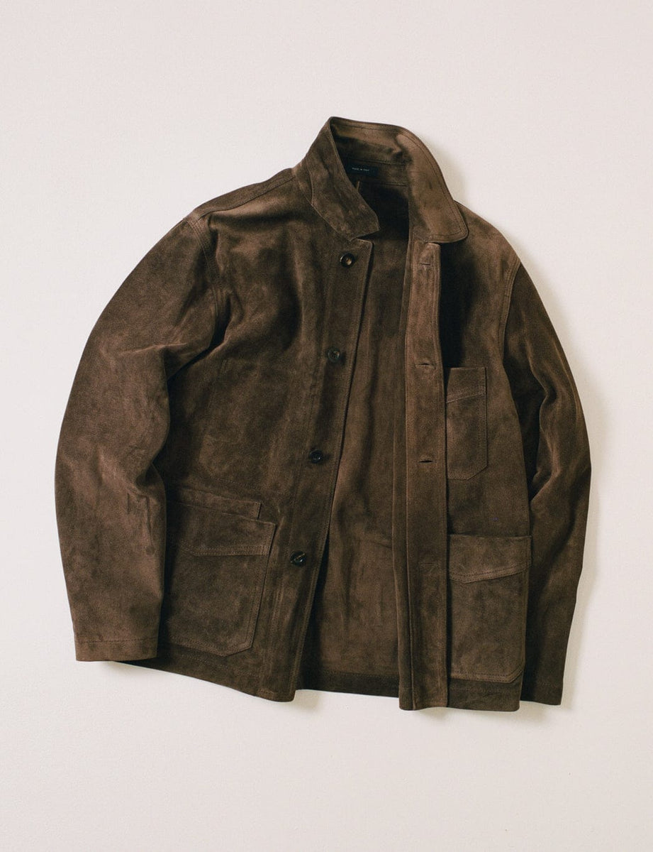Chocolate Brown Heavyweight Suede Five-Pocket Chore Jacket – Drakes