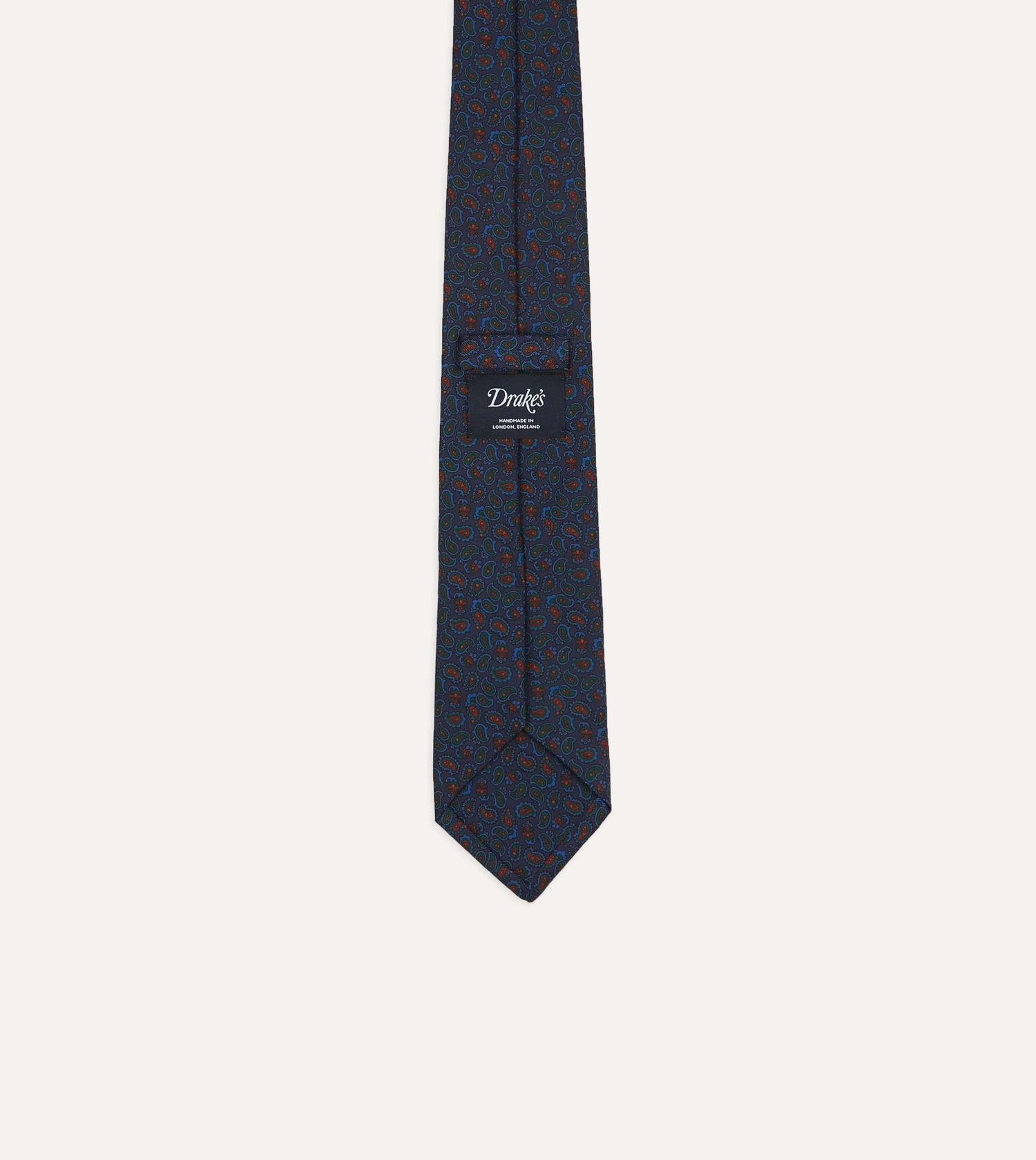 Navy and Red Paisley Print Silk Twill Self Tipped Tie