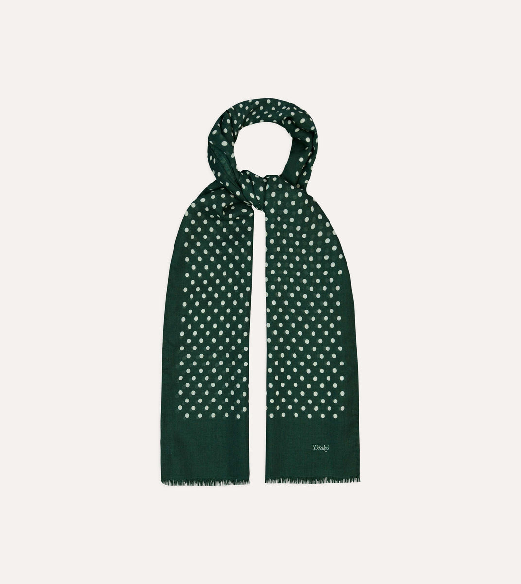 Green Hand-Drawn Polka Dot Wool Scarf – Drakes