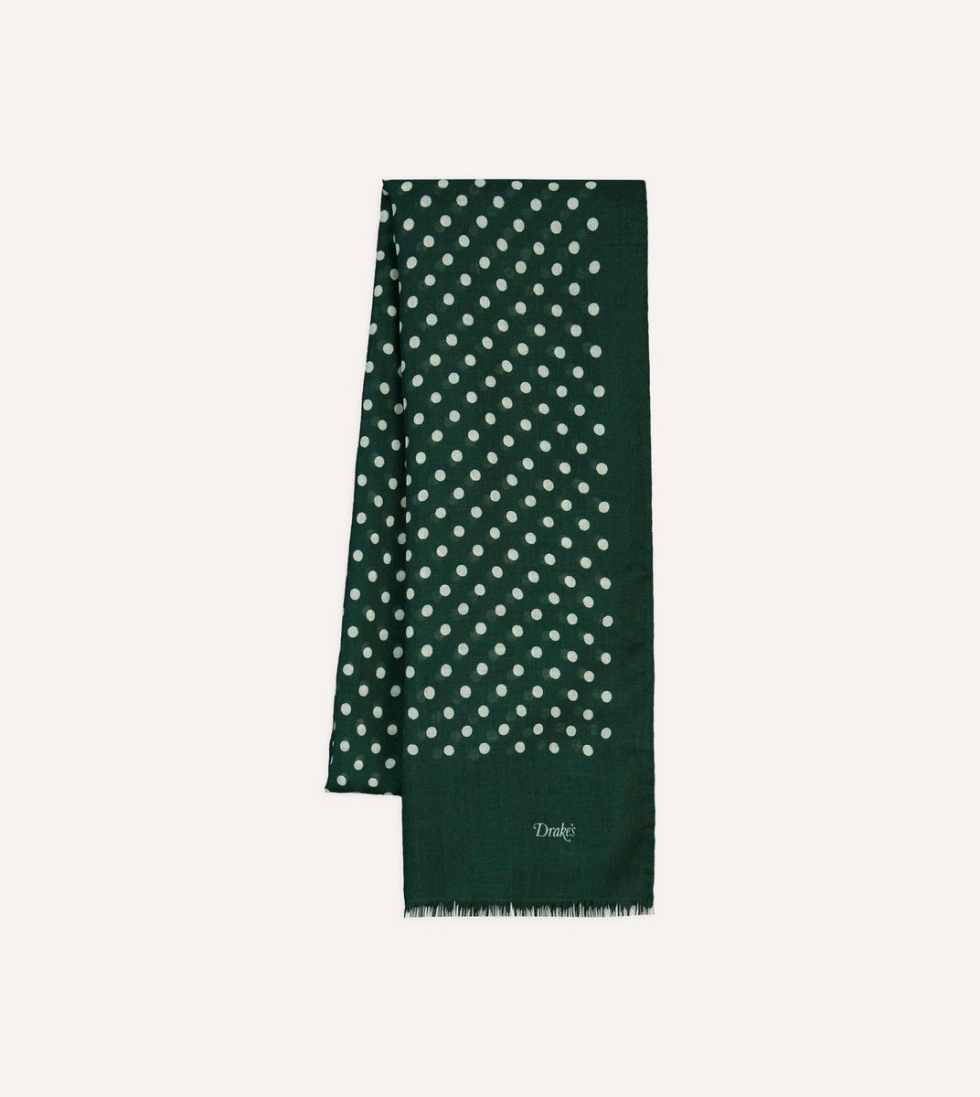 Green Hand-Drawn Polka Dot Wool Scarf – Drakes - Main Image