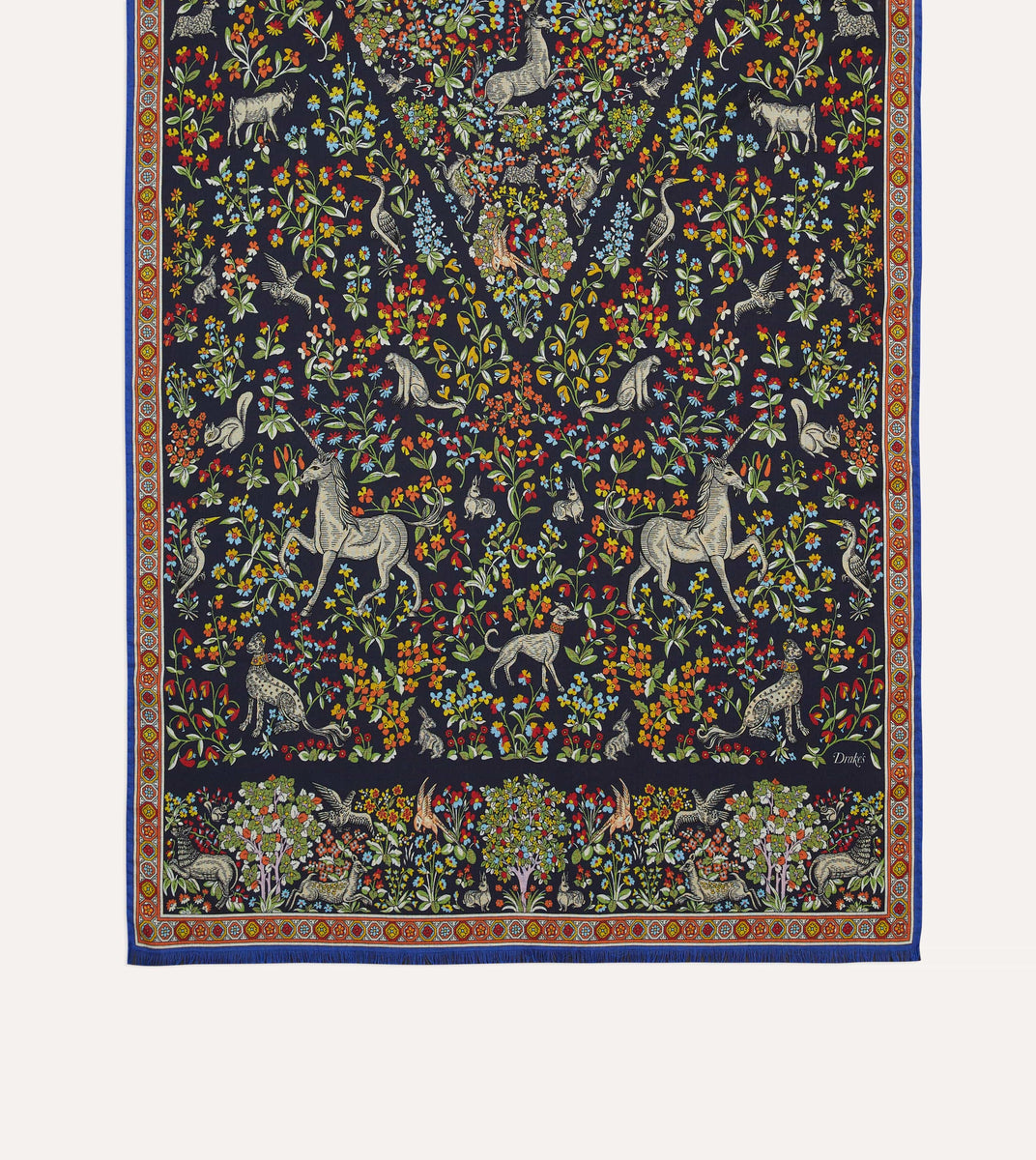 Navy Forest Animals Print Wool-Silk Scarf – Drakes