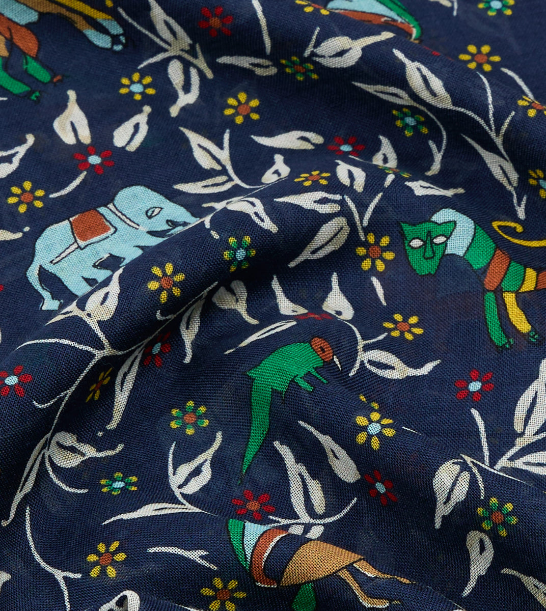 Navy Loose Animal Print Wool-Silk Scarf – Drakes