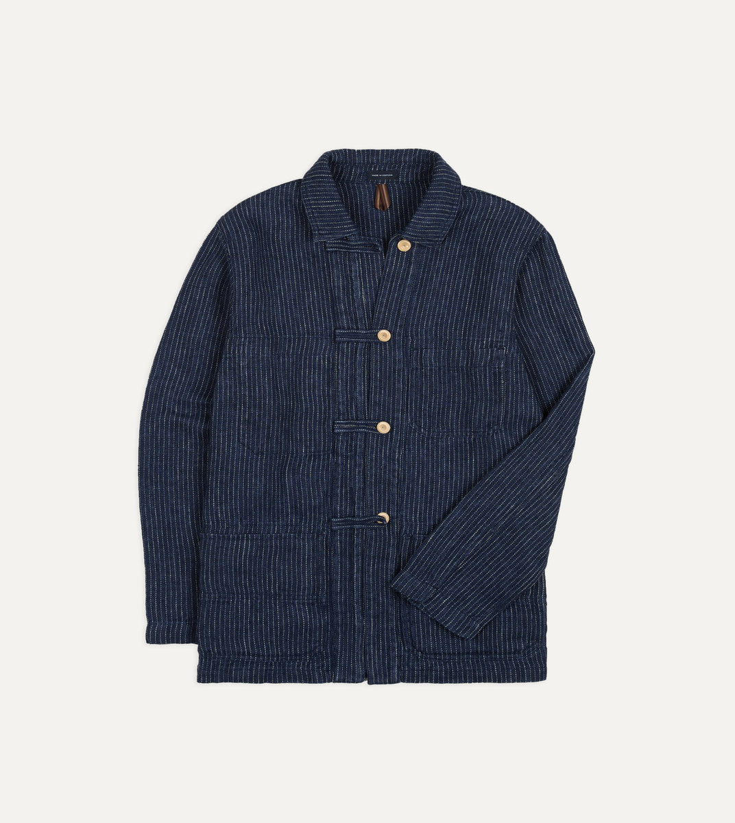 Indigo Stripe Linen Loop Button Chore Jacket – Drakes