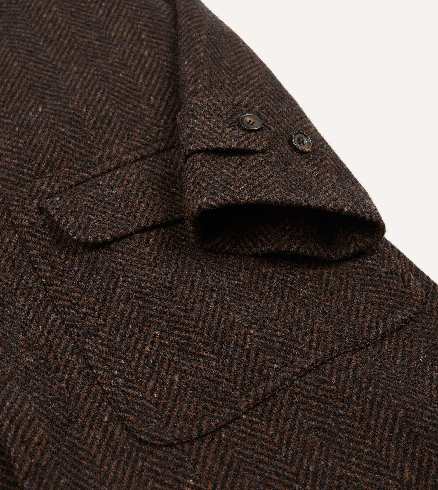Brown Herringbone Wool Raglan Coat