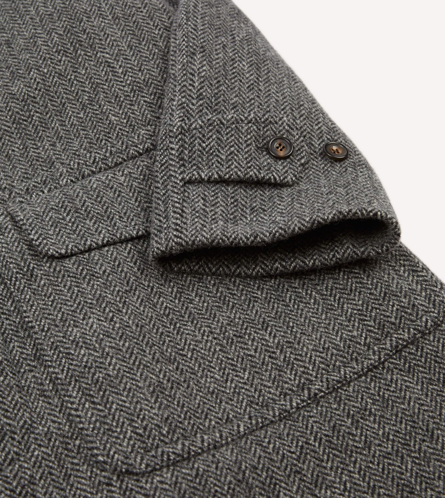 Grey Herringbone Wool Raglan Coat