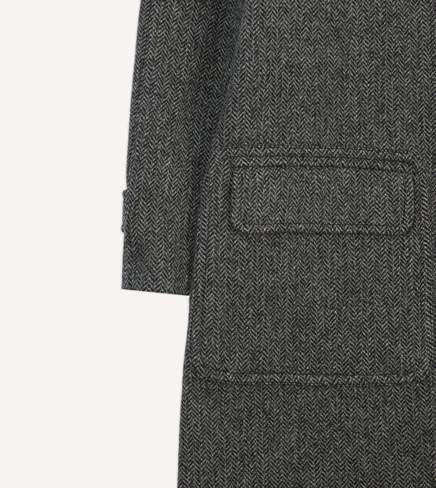 Grey Herringbone Wool Raglan Coat