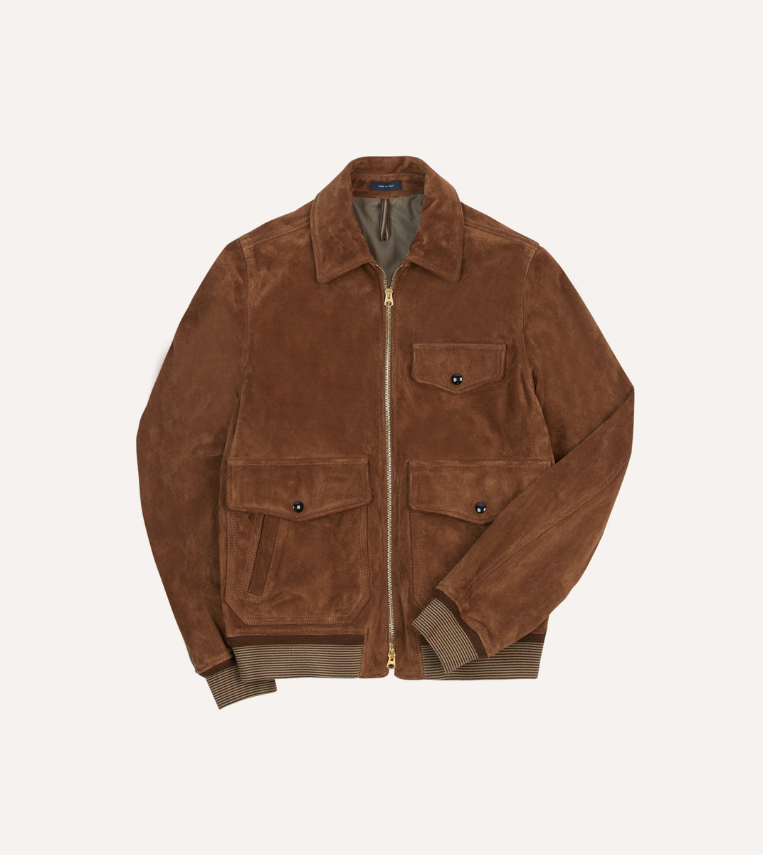 Tobacco Heavyweight Suede A-2 Bomber Jacket – Drakes