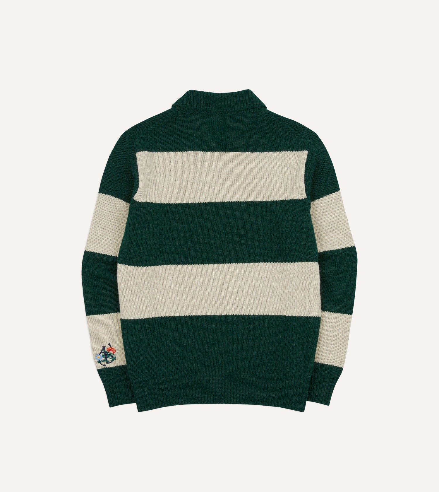 ALD / Drake's Green Striped Integral Collar Sweater