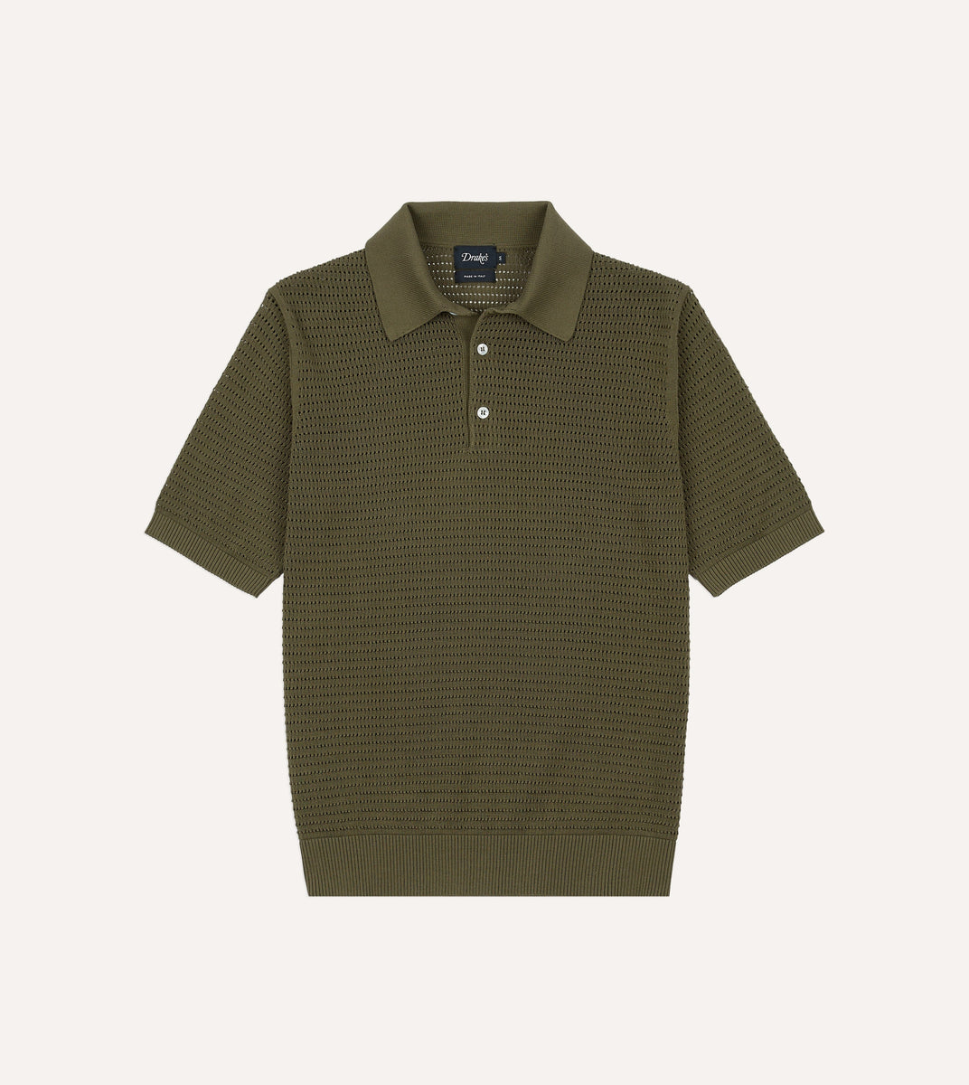 Olive Waffle Knit Cotton Short-Sleeve Polo Shirt – Drakes