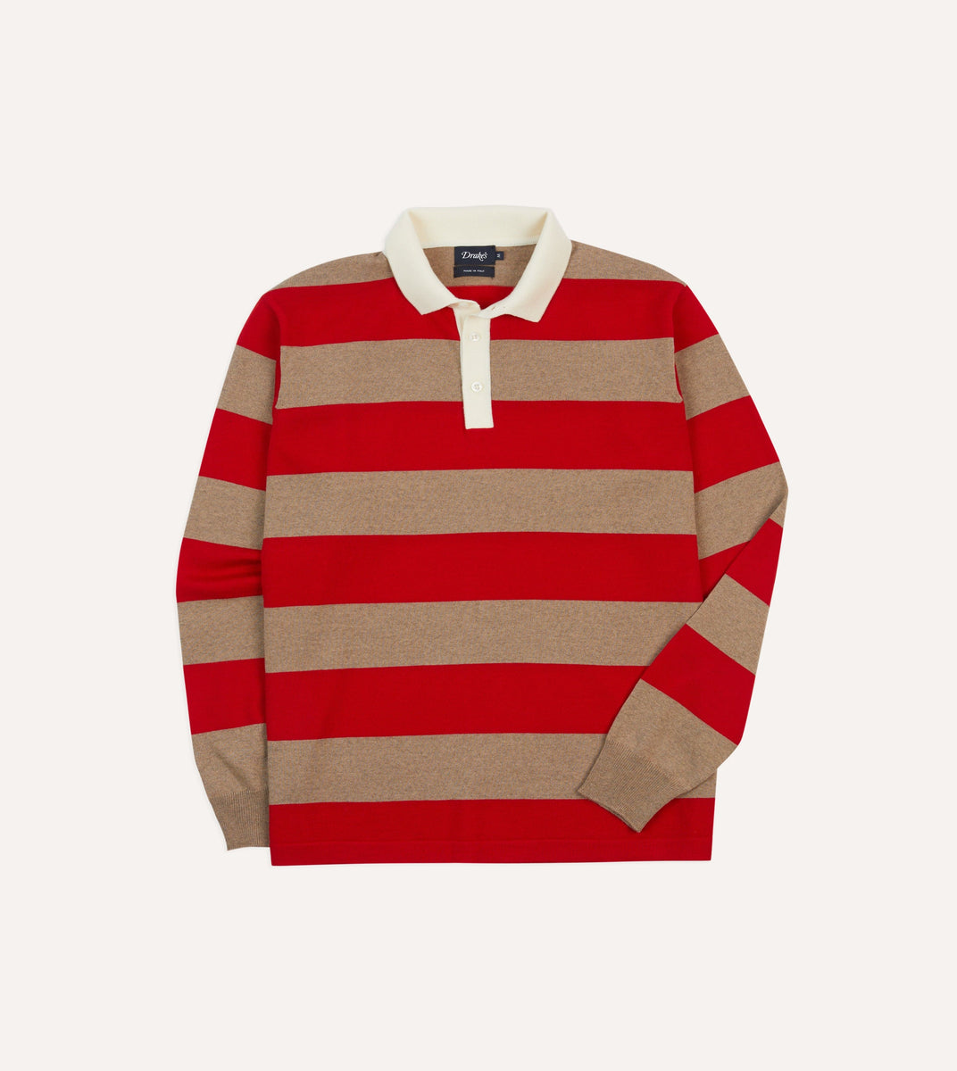 Red and Tan Block Stripe Knitted Rugby Shirt – Drakes