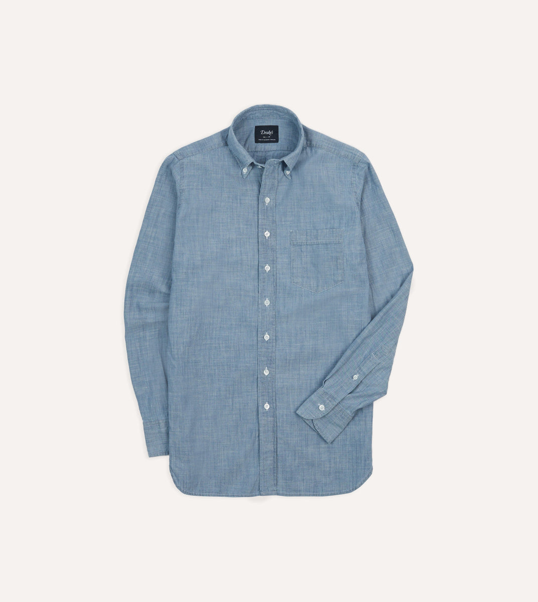 Light Blue Cotton Chambray Button-Down Shirt – Drakes
