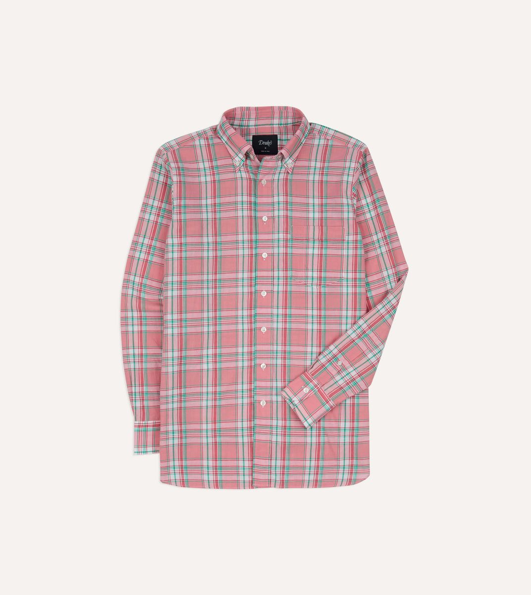 Pink and Green Madras Check Cotton Button-Down Shirt – Drakes