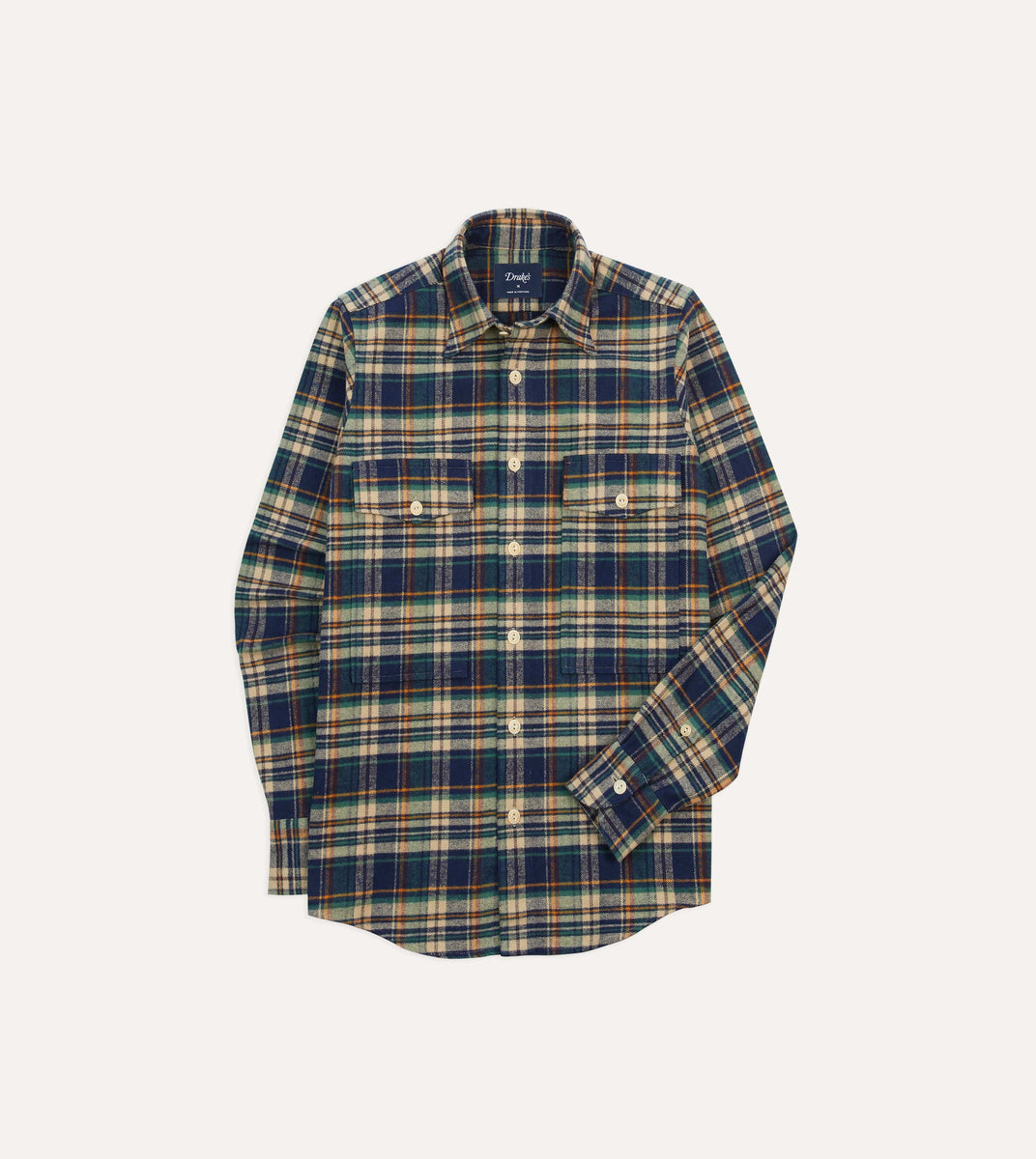 Indigo Check Cotton Two-Pocket Work Shirt – Drakes
