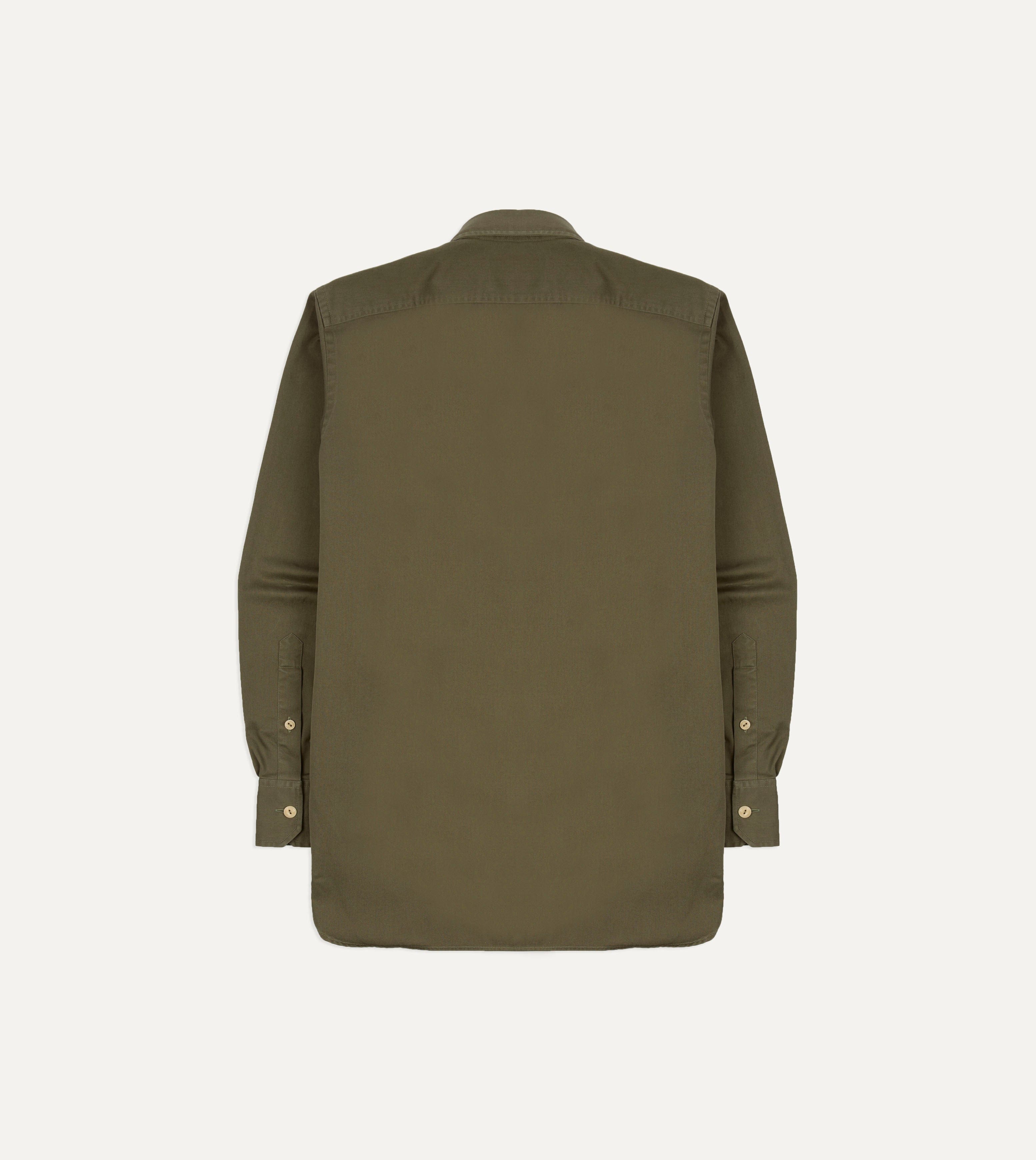 Green Cotton Long Point Collar Work Shirt