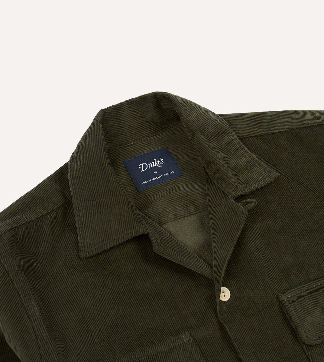 Khaki Corduroy Camp Collar Long Sleeve Shirt Drakes