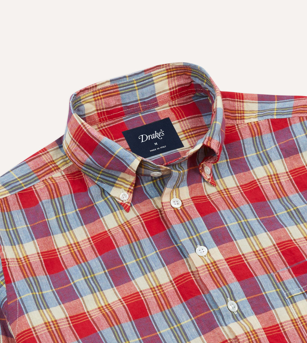 Red and Blue Madras Check Cotton Button-Down Popover Shirt – Drakes