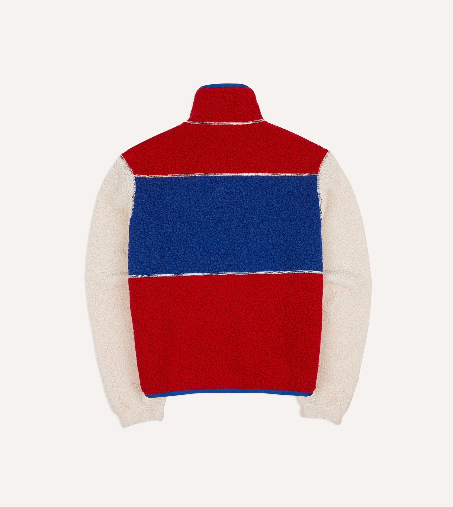 Ecru, Red and Blue Boucle Wool Zip Fleece Jacket
