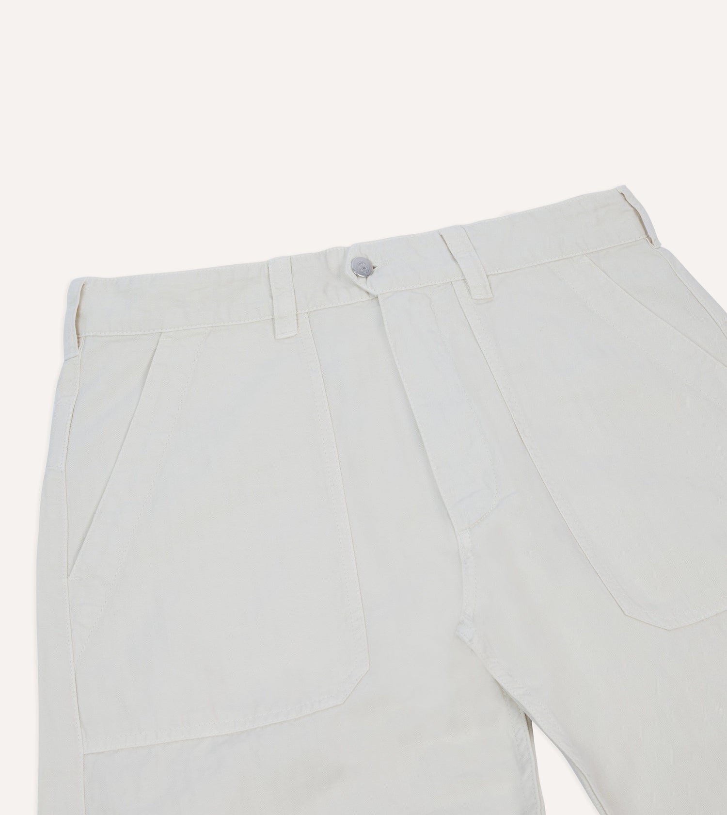 Ecru Cotton-Linen Herringbone Fatigue Trouser