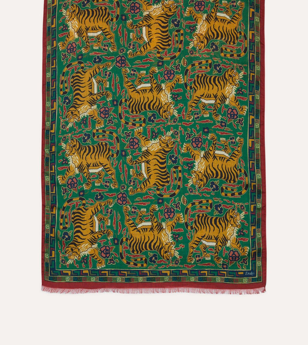 Printed Modal Linen Silk Scarf in Blue Wispy Tiger main image 1