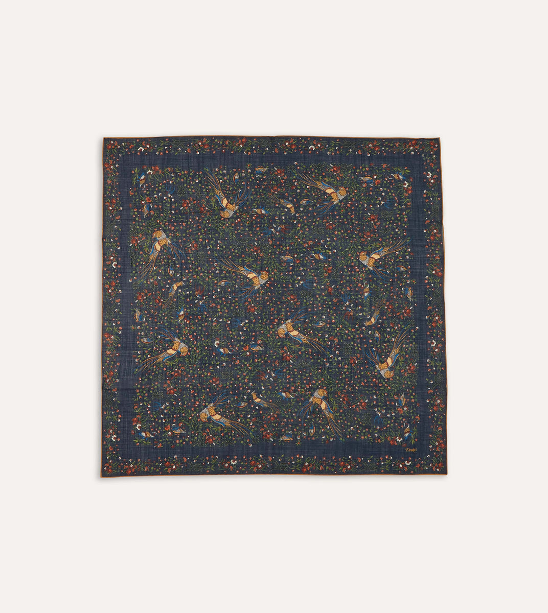 Navy Birds of Paradise Print Wool-Silk Square Scarf – Drakes