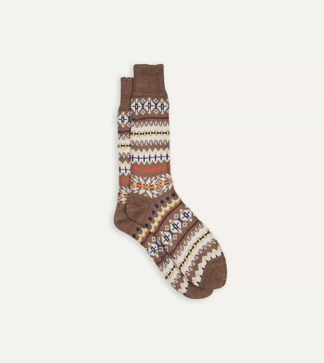 Brown Fair Isle Wool Cotton Socks Drakes