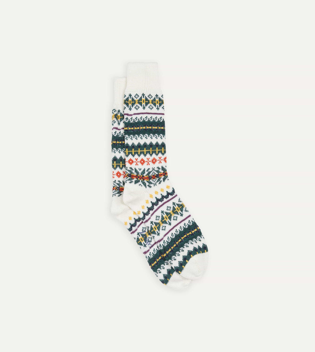Ecru Fair Isle Wool Cotton Socks Drakes