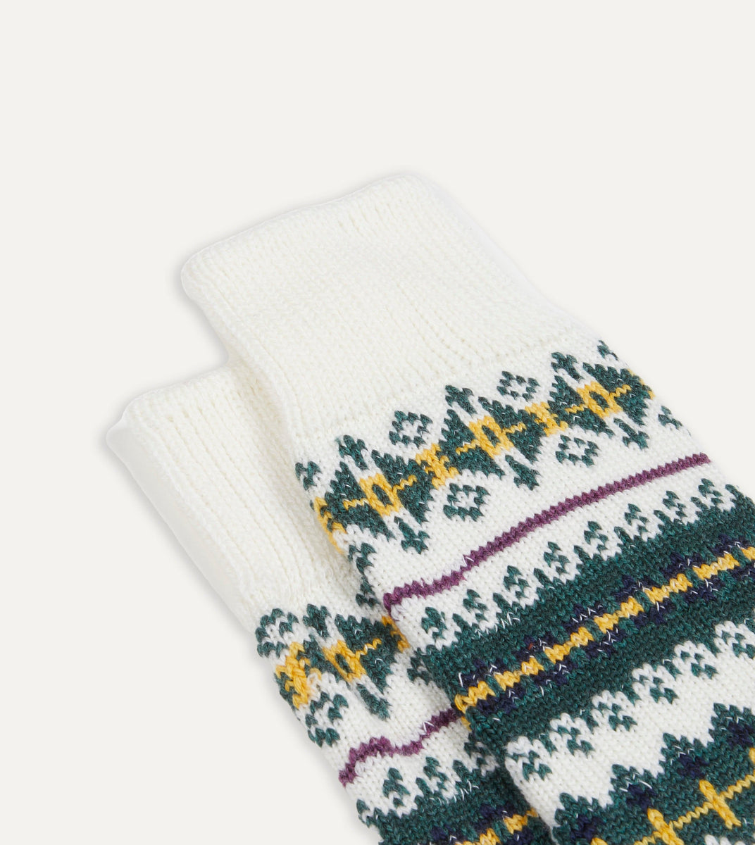 Ecru Fair Isle Wool Cotton Socks Drakes