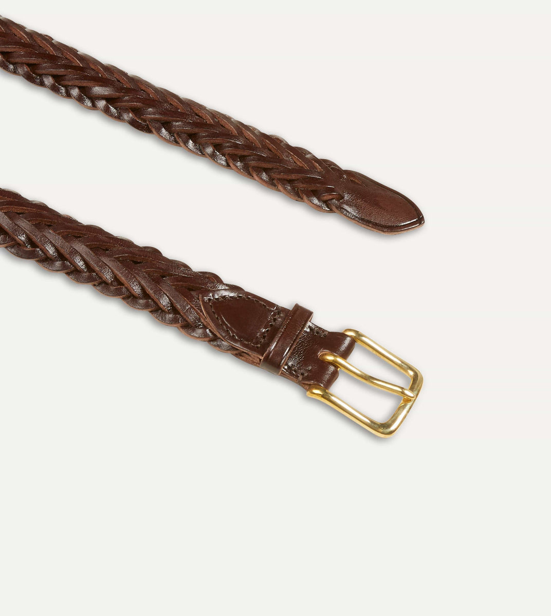 Brown Plaited Bridle Leather Belt with Brass Buckle – Drakes