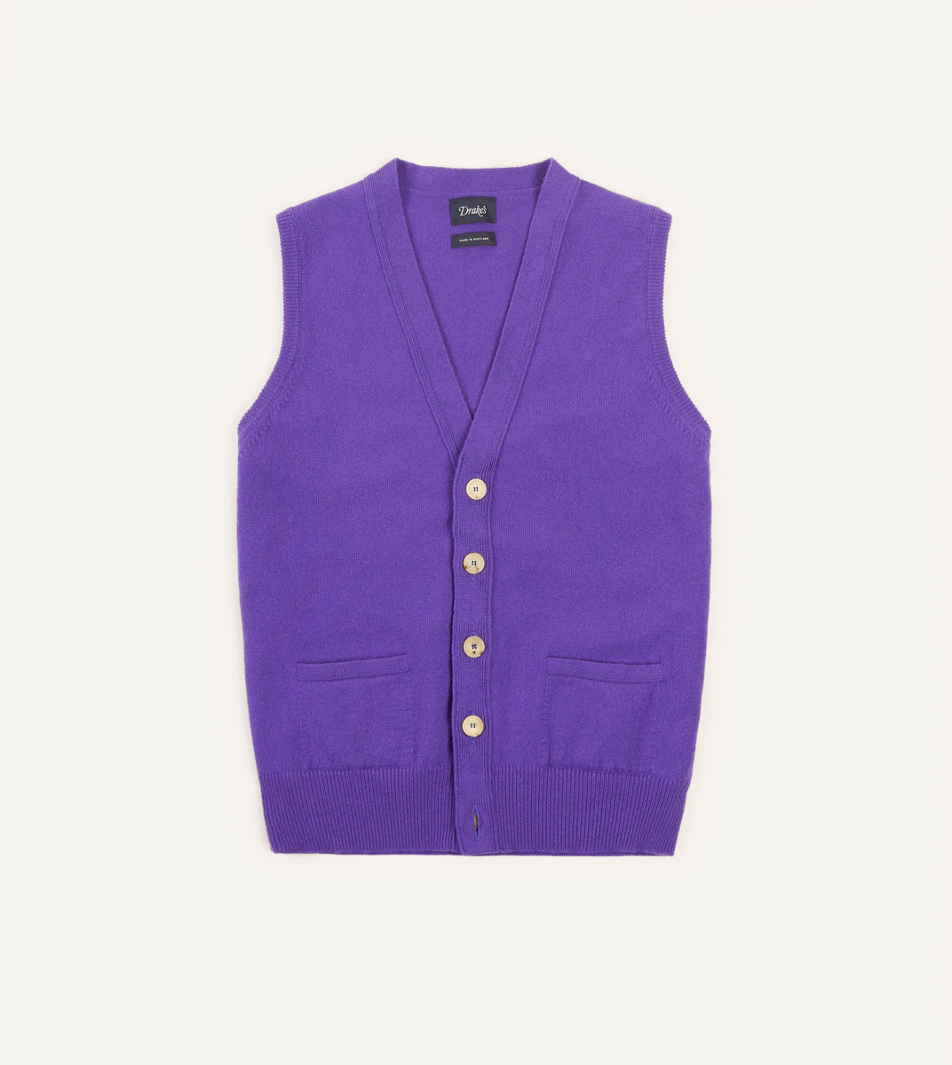 Purple Lambswool Sleeveless Cardigan – Drakes