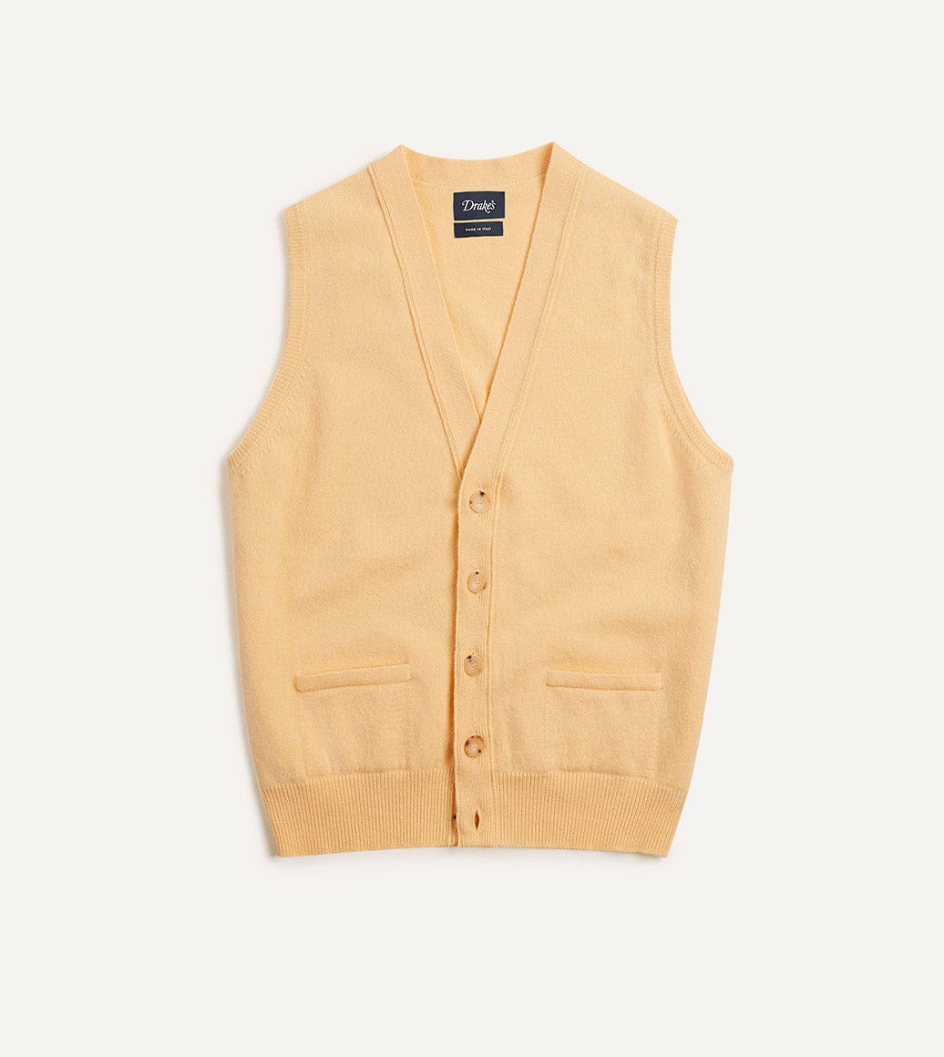 Yellow Lambswool Sleeveless Cardigan – Drakes