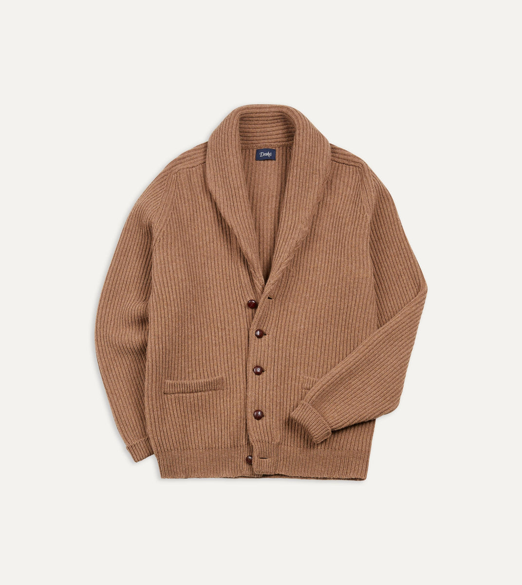 Camel Lambswool Shawl Collar Cardigan – Drakes
