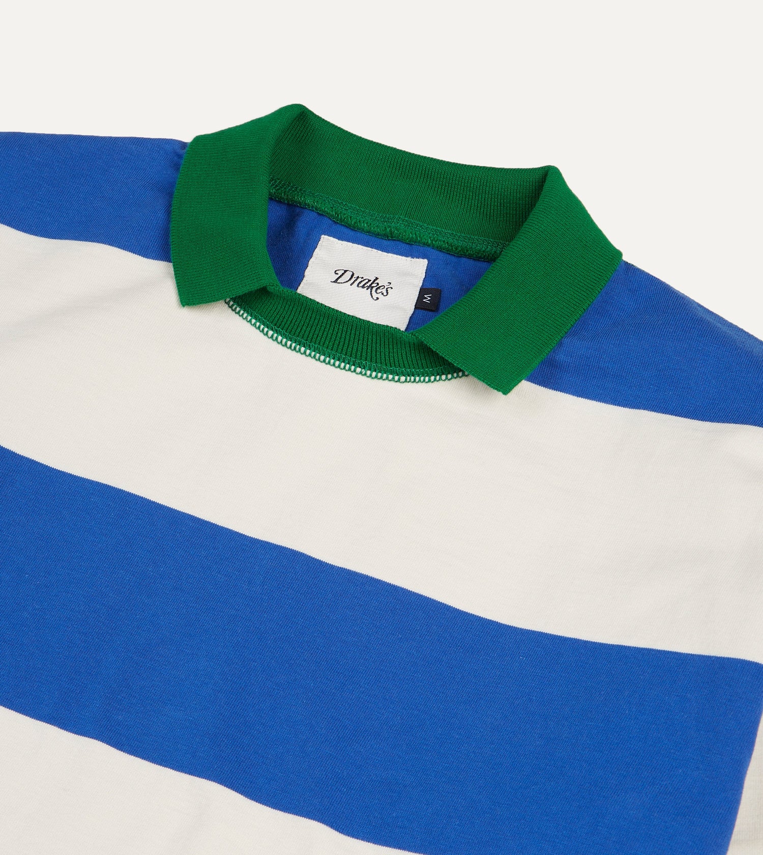 Blue and White Wide Stripe Mock Collar Long-Sleeve Jersey