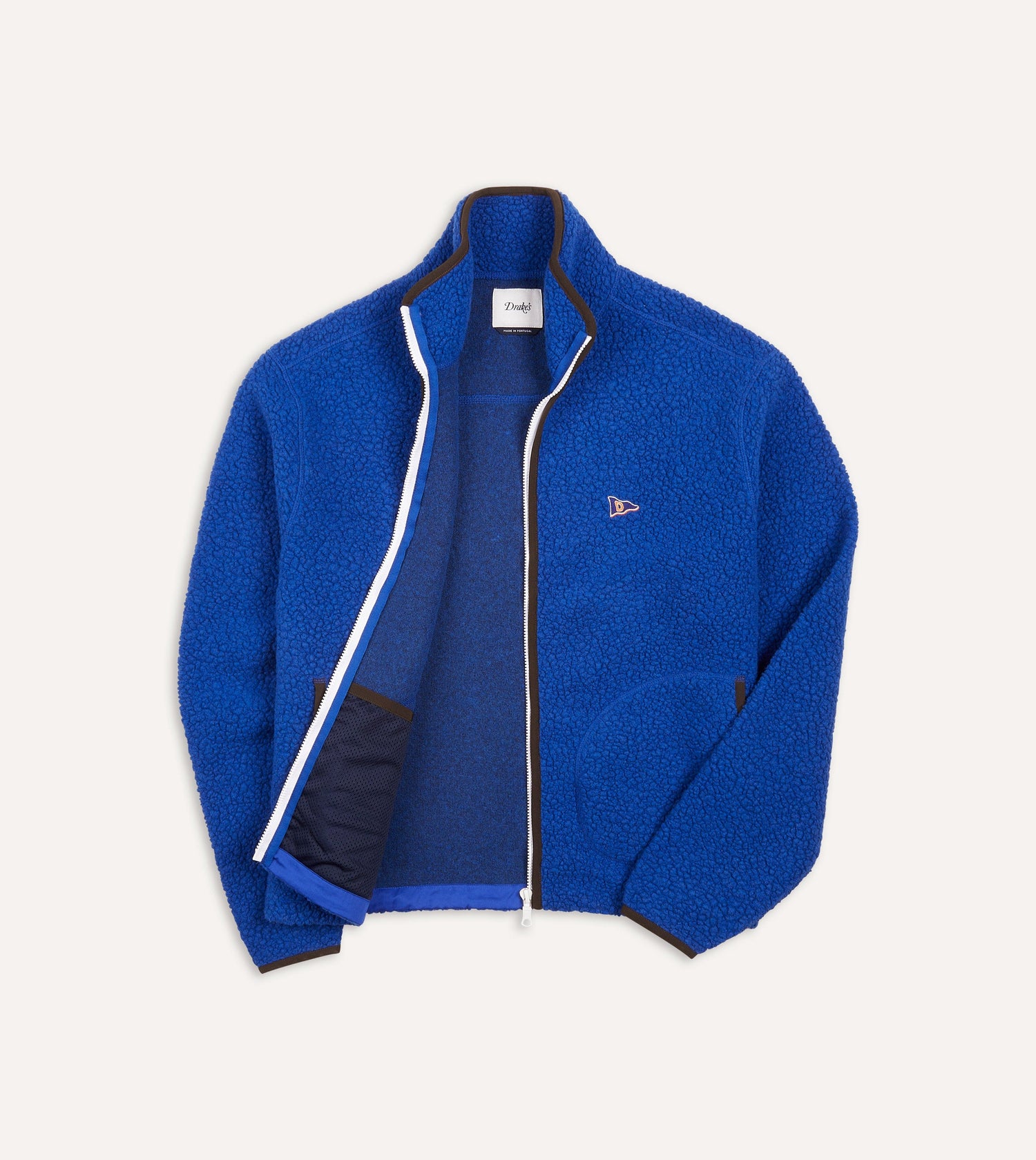 Blue Boucle Wool Zip Fleece Jacket