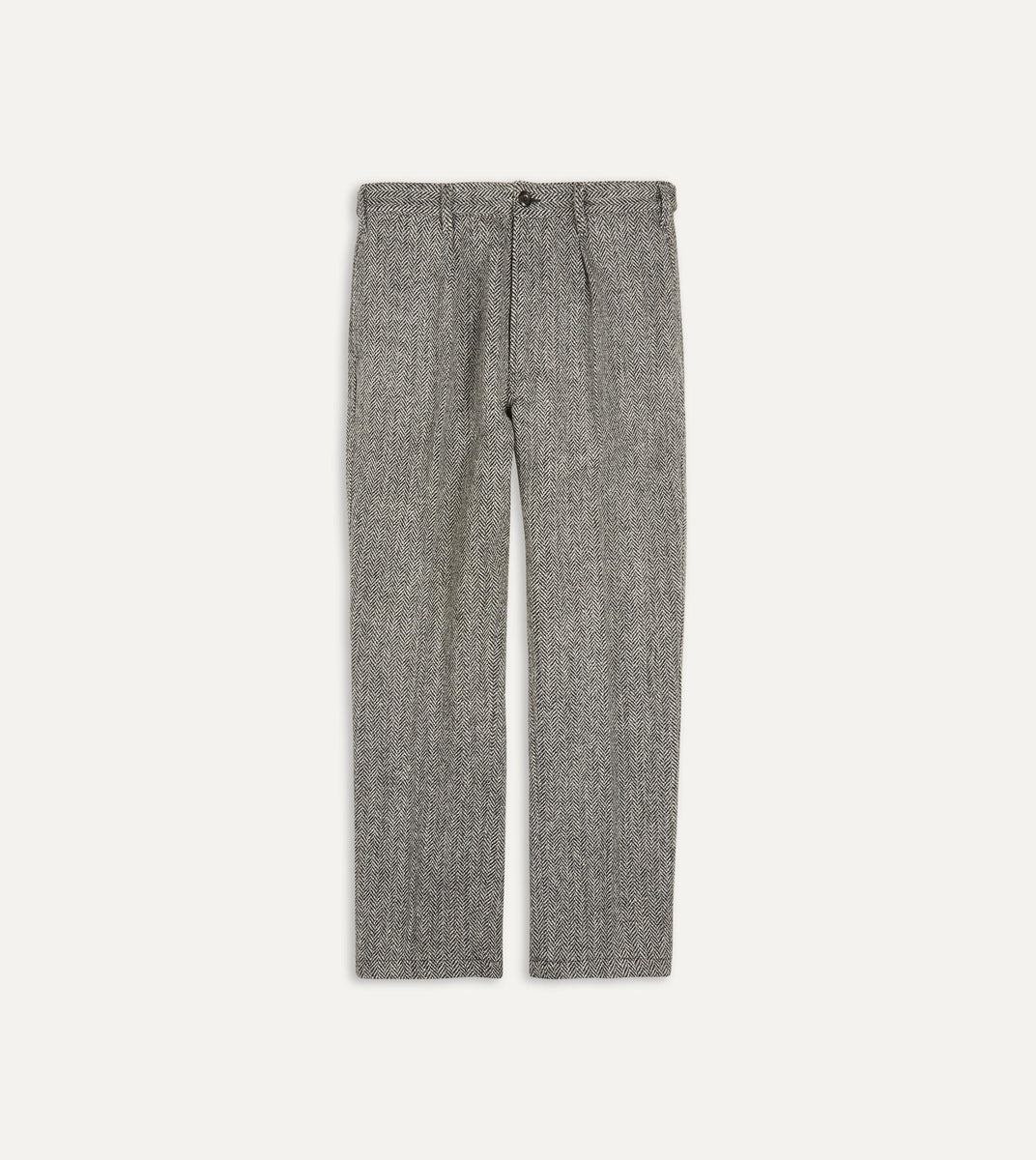Grey Herringbone Harris Tweed One Pleat Games Trousers – Drakes
