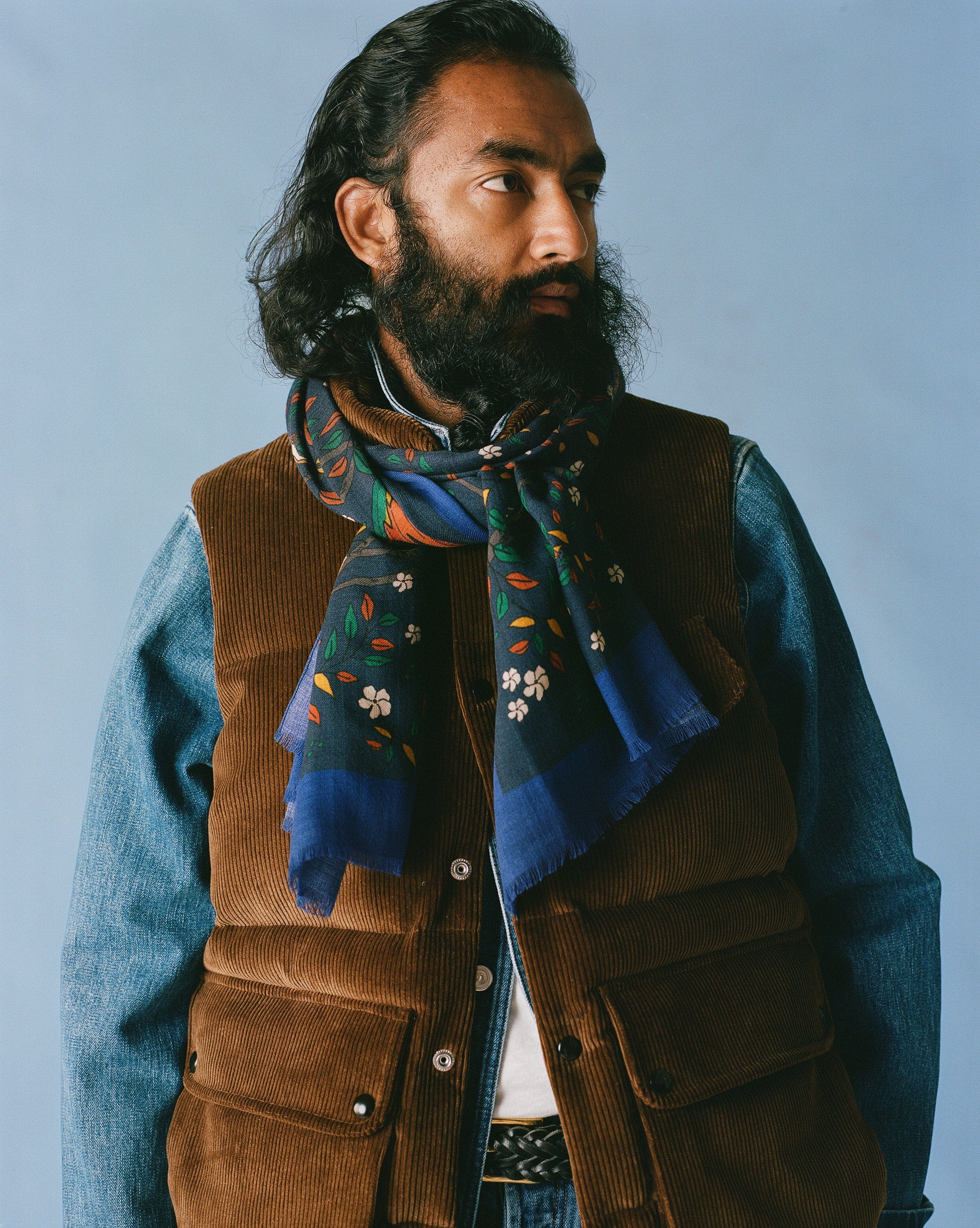 Navy Birds of Paradise Print Wool Scarf – Drakes