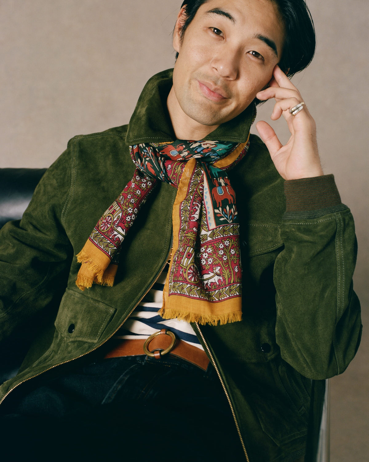 Green Heavyweight Suede A-2 Bomber Jacket