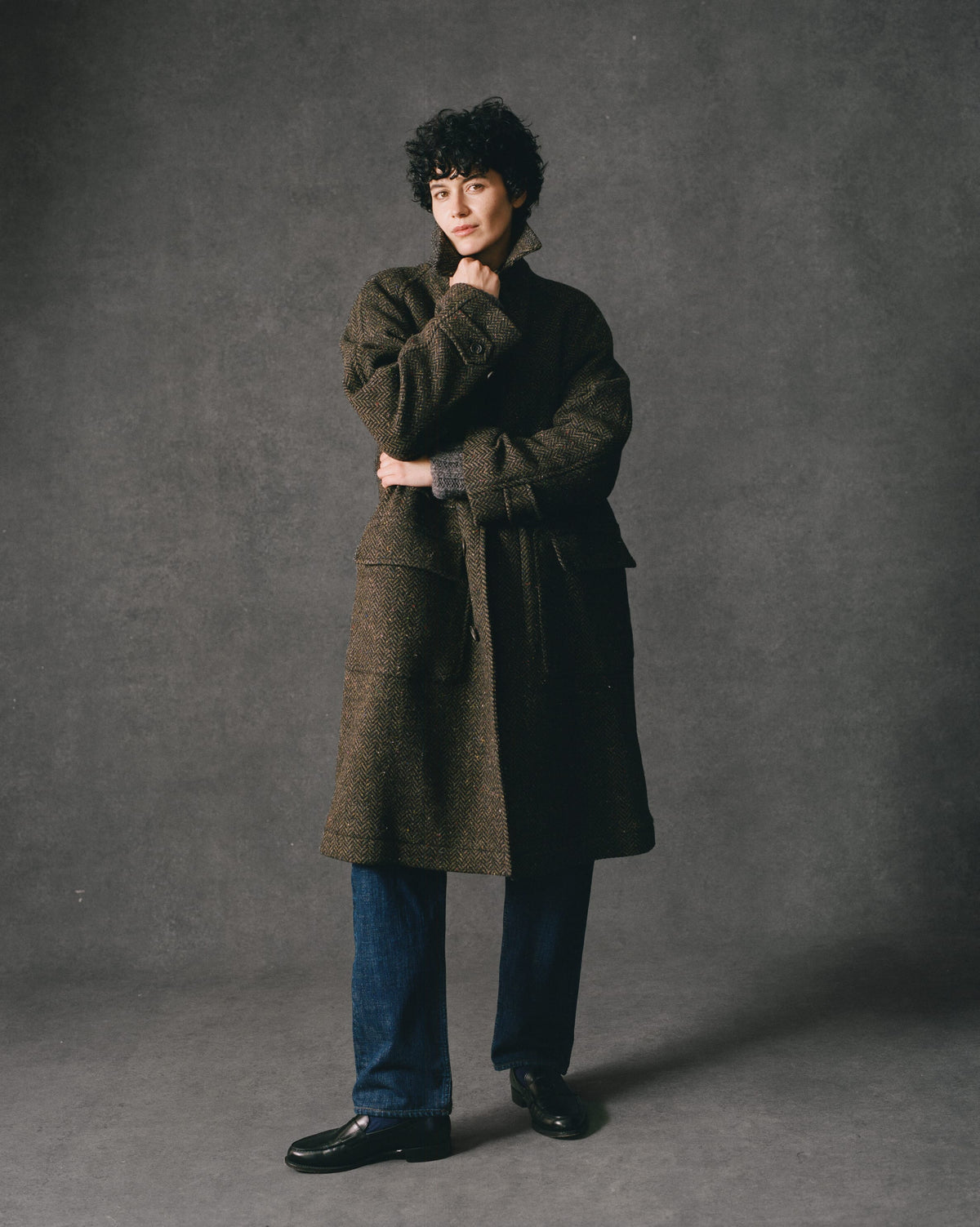 Brown Herringbone Wool Raglan Coat