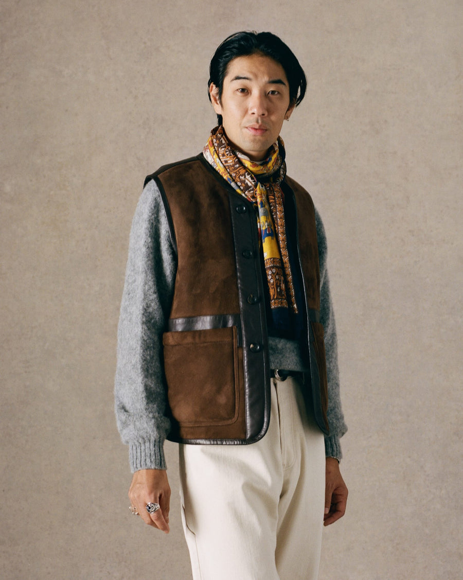 Dark Brown Suede Shearling Vest