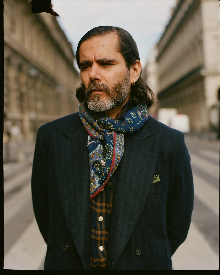 Navy Chalkstripe Wool Flannel Double-Breasted Tailored Jacket
