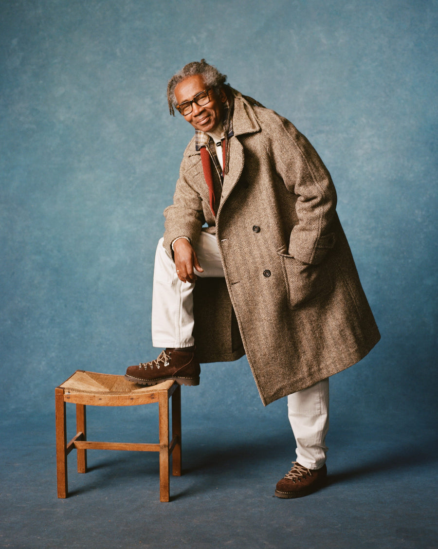 Brown Herringbone Wool Double-Breasted Raglan Coat