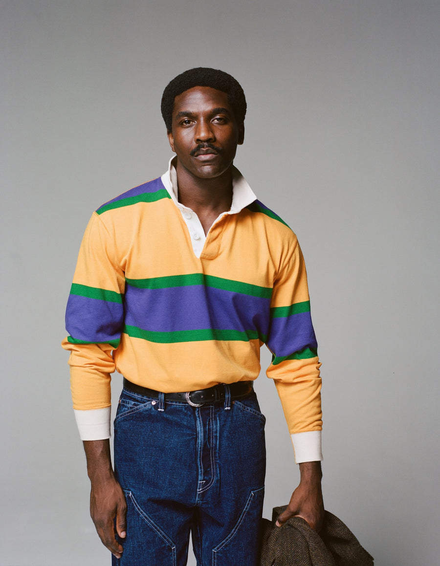 Yellow, Purple and Green Multi Stripe Cotton Rugby Shirt