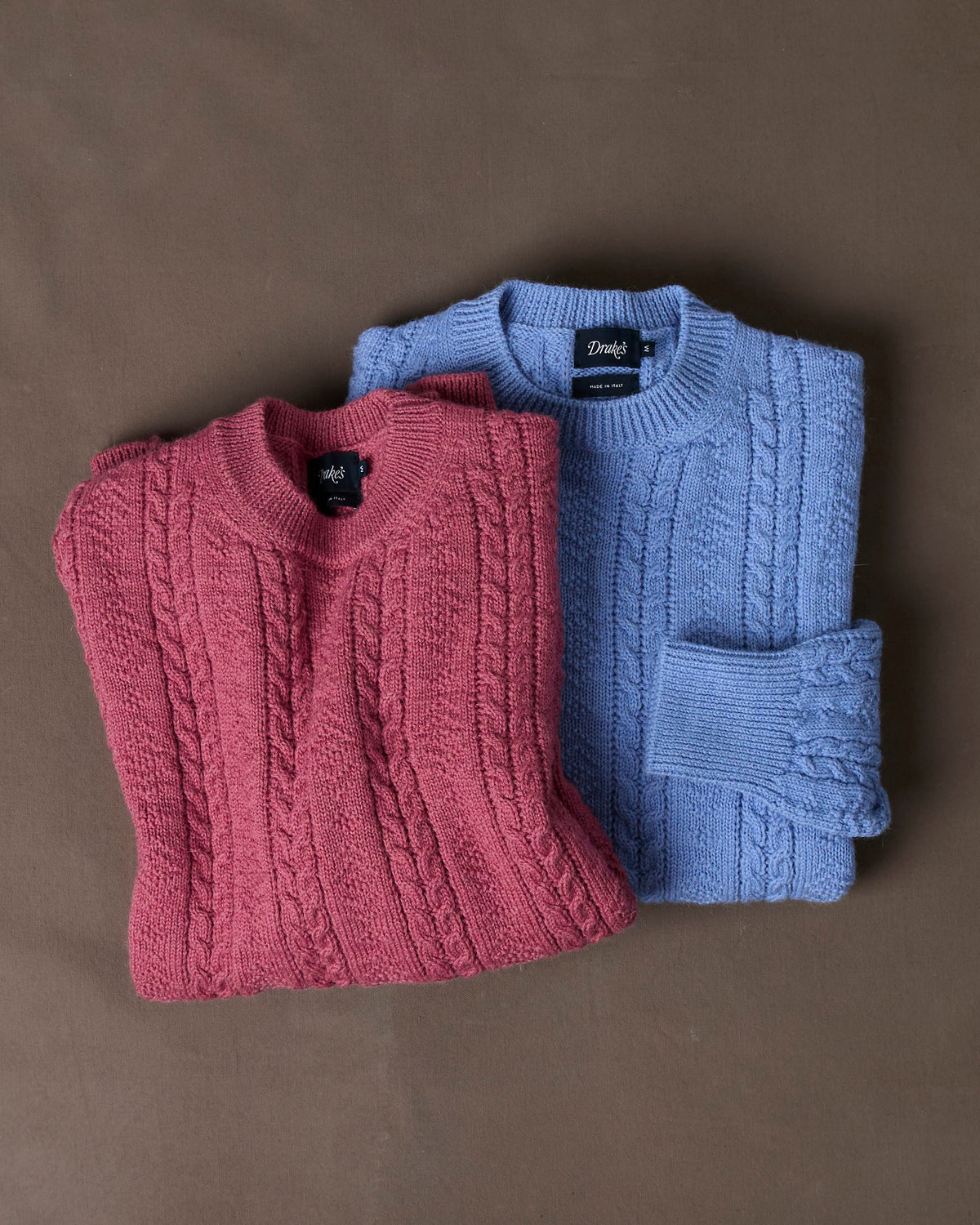 Pink Wool-Alpaca Cable Knit Crew Neck Jumper