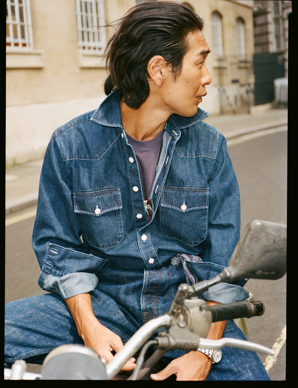 Indigo Rinse Denim Two-Pocket Western Shirt