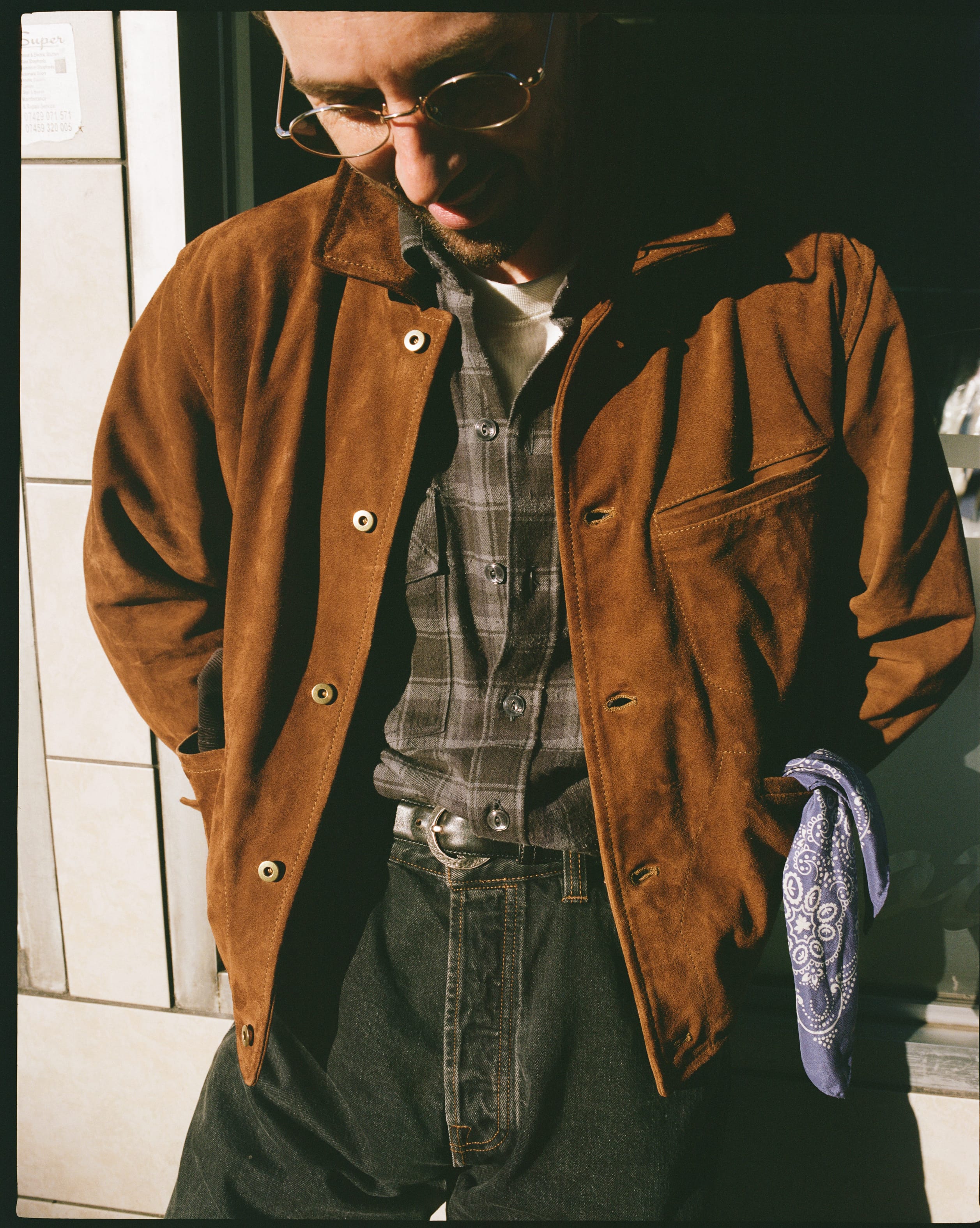 Grey Check Cotton-Silk Two-Pocket Long Point Collar Work Shirt
