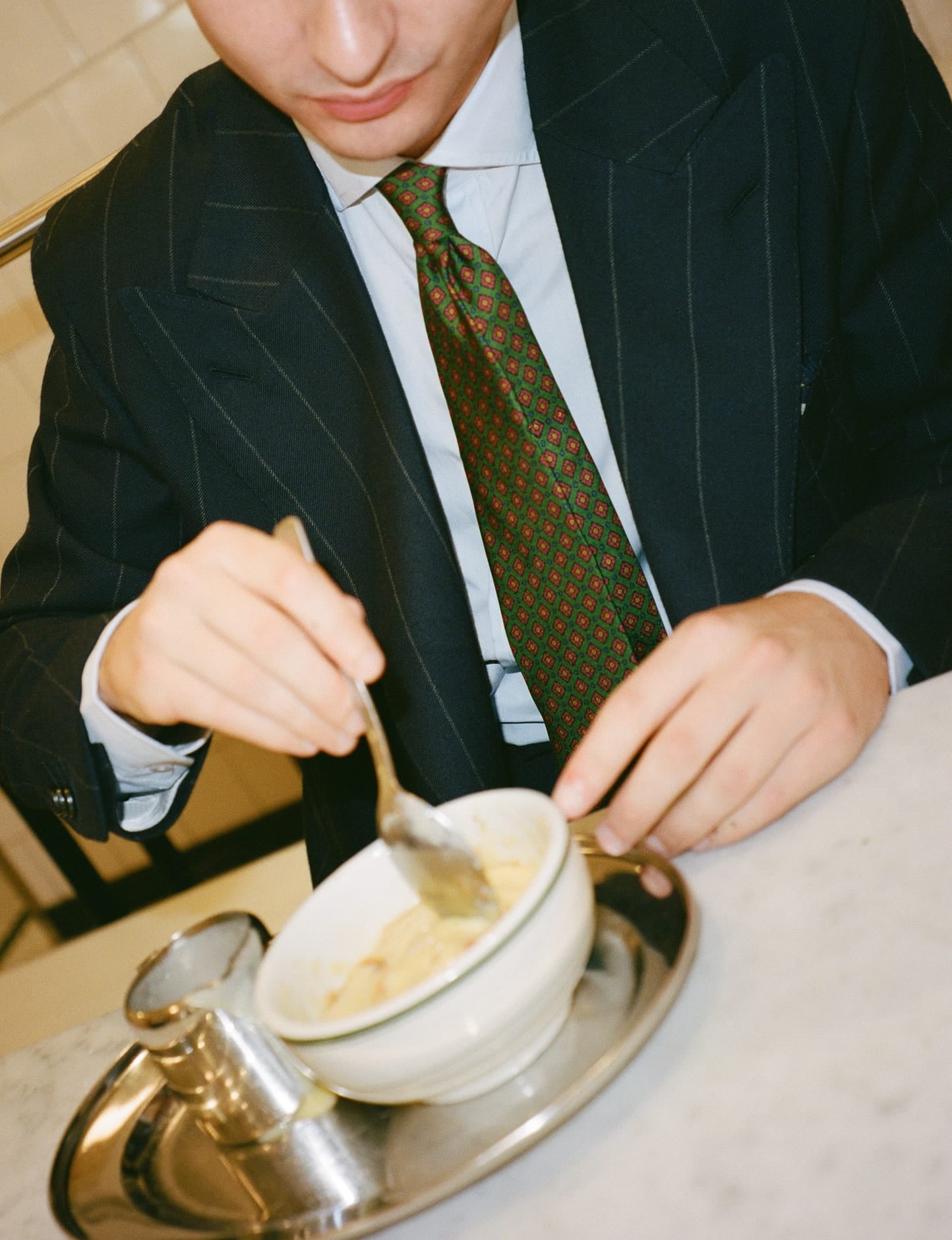 Green Mini Squares Tile Print Silk Self-Tipped Tie
