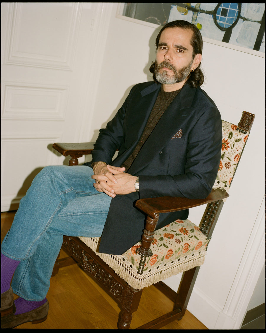Navy Wool-Mohair Double-Breasted Travel Blazer