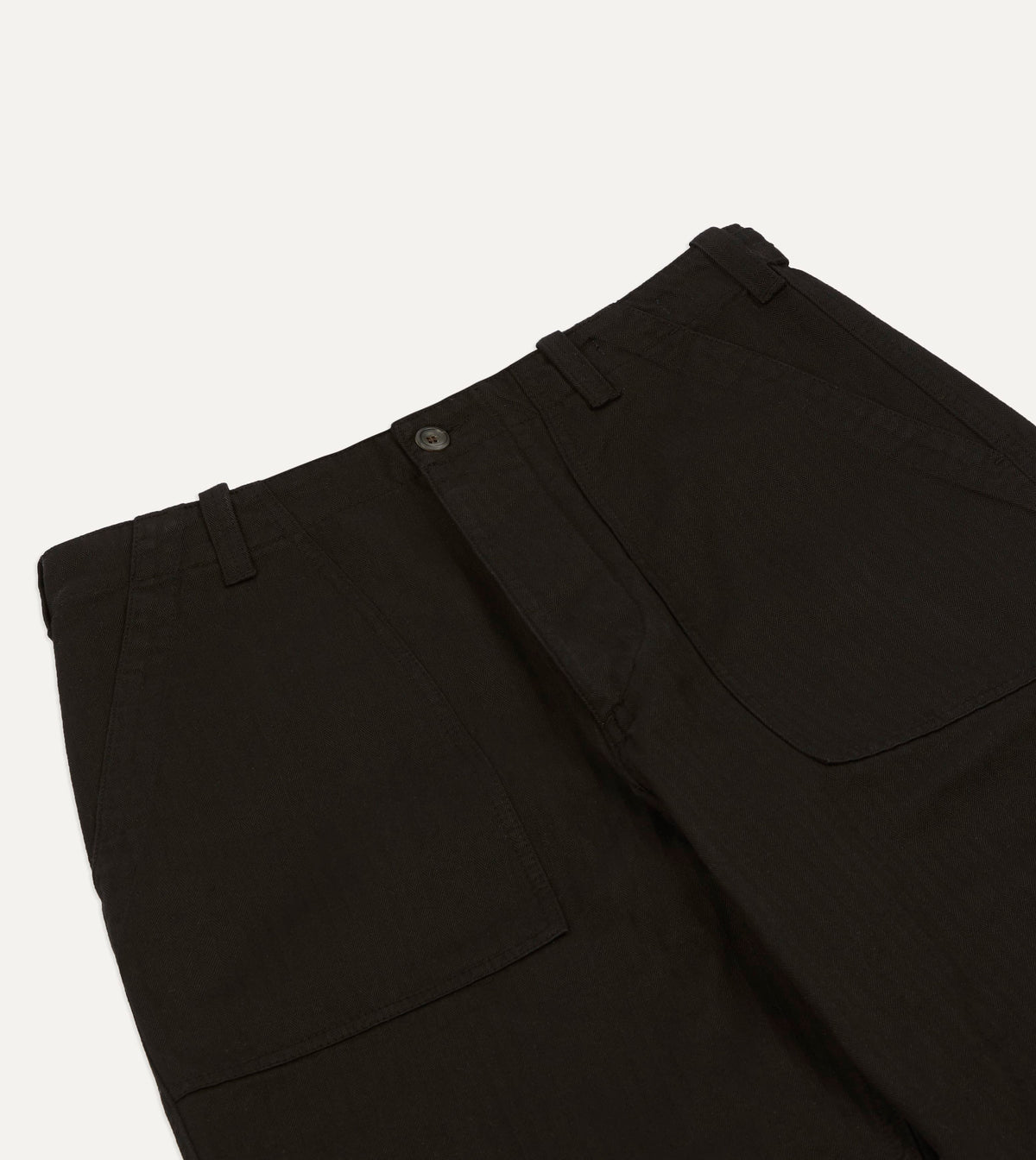 Black Herringbone Cotton Fatigue Trouser