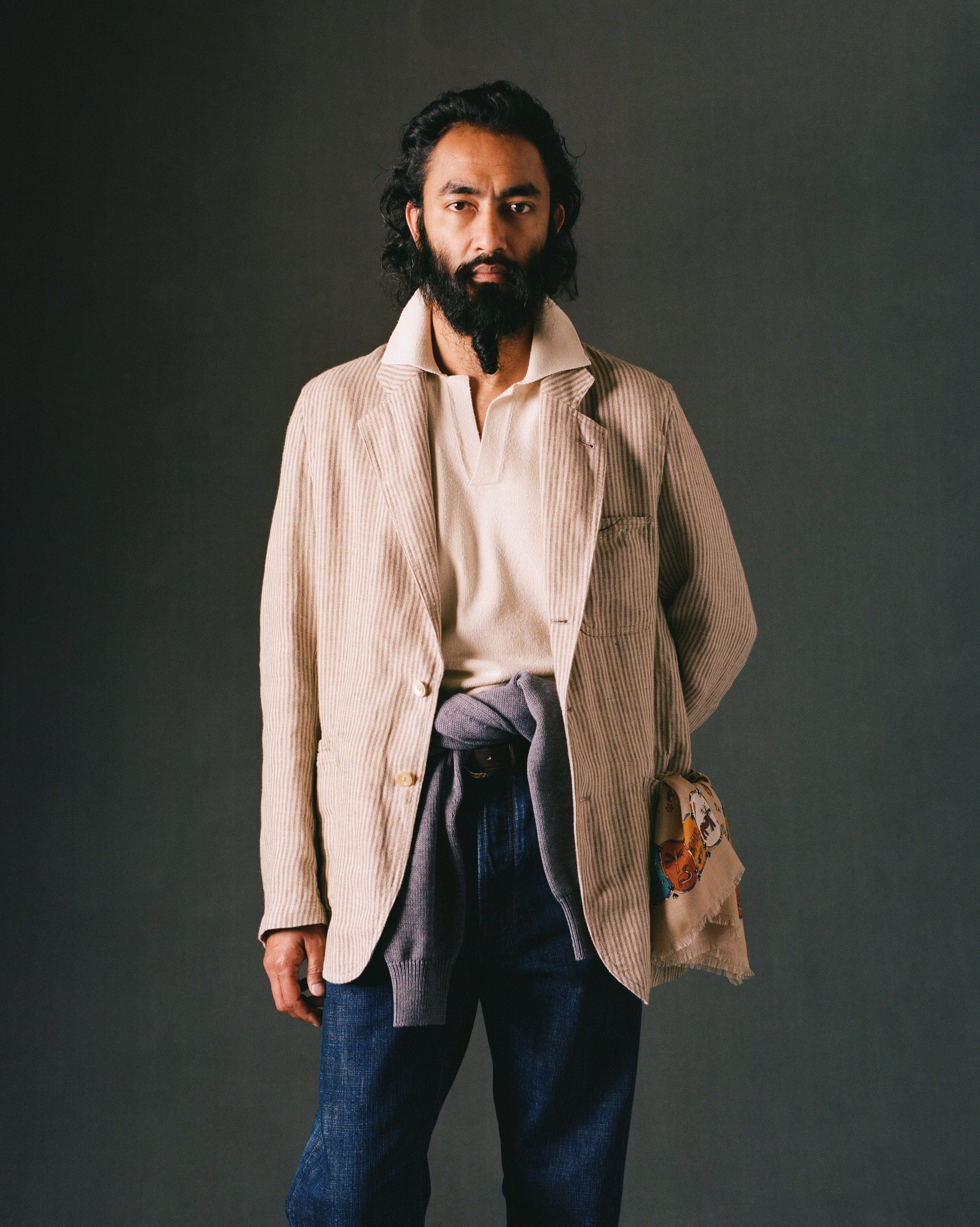 Brown and Ecru Stripe Oxford Linen Games Blazer Mk. IV – Drakes