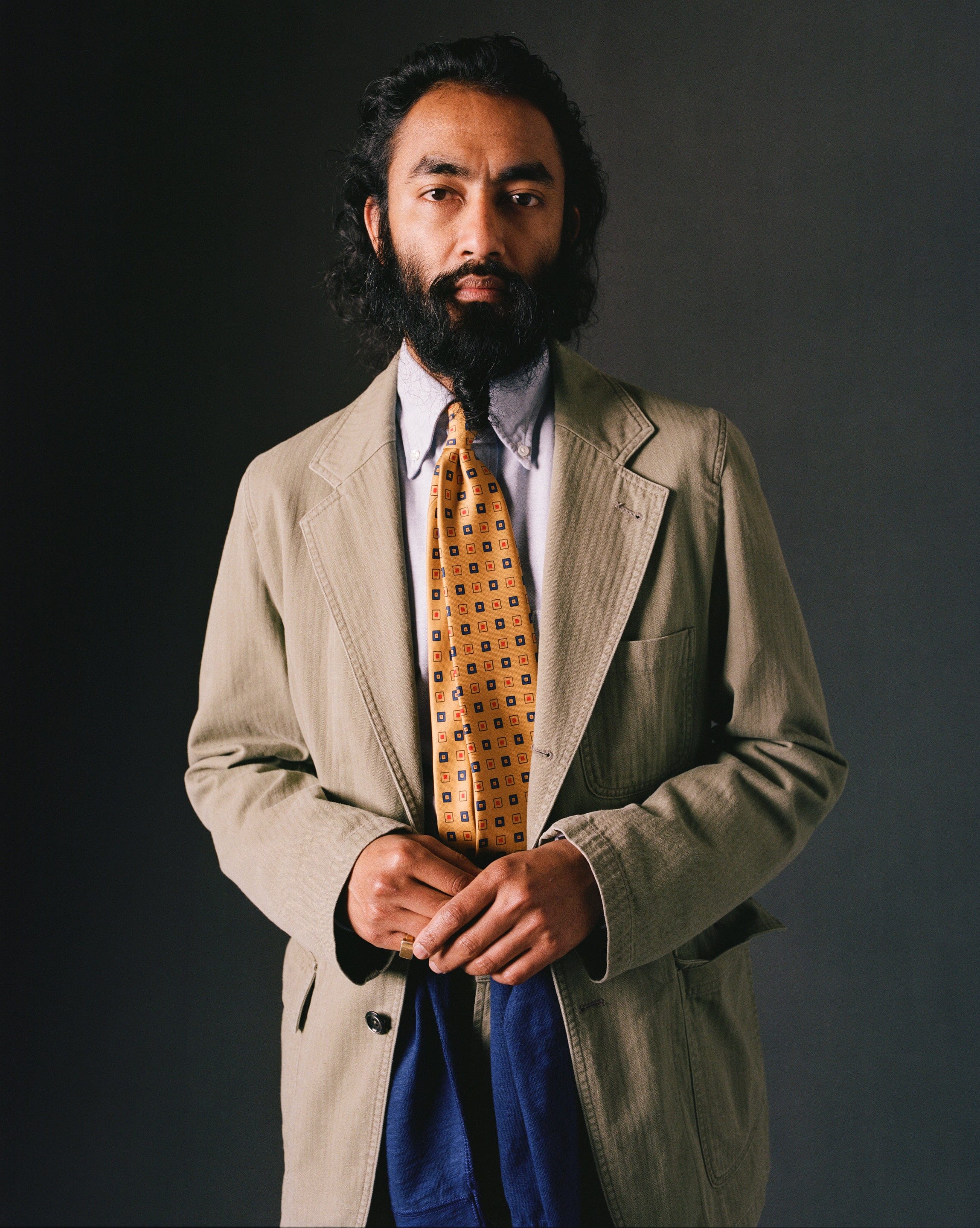 Yellow Geometric Diamond Print Silk Self-Tipped Tie